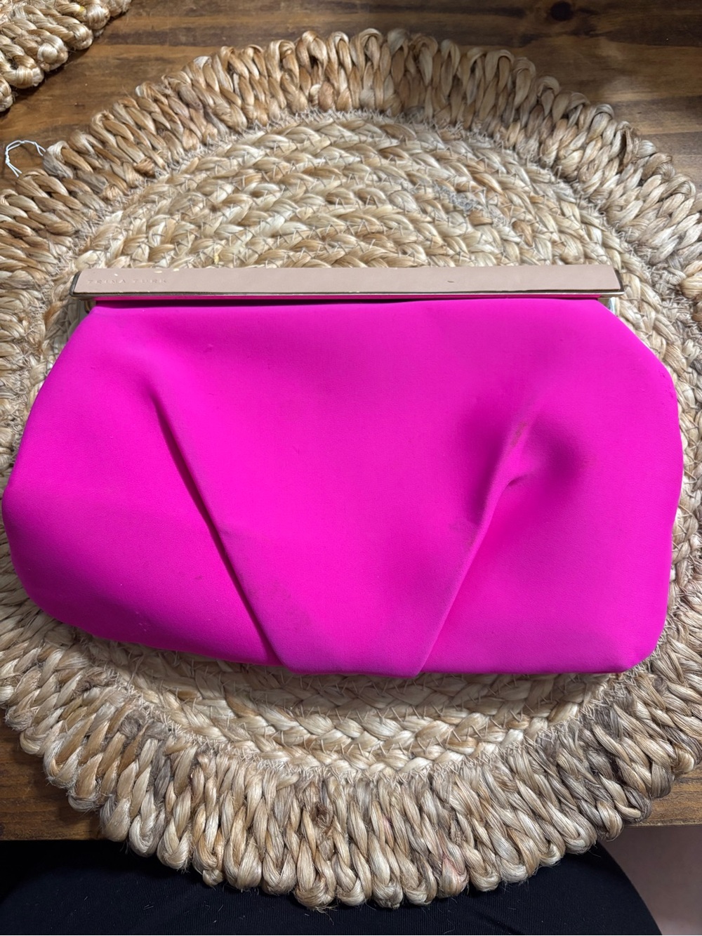 Trina Turk Hot Pink Fold-Front Clutch with Gold-Tone Frame